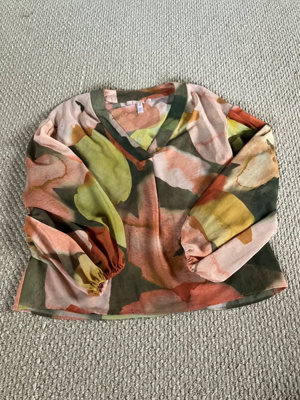Anthropologie Hutch Minnie Full Sleeve Printed Olive Top Medium Boho Peasant